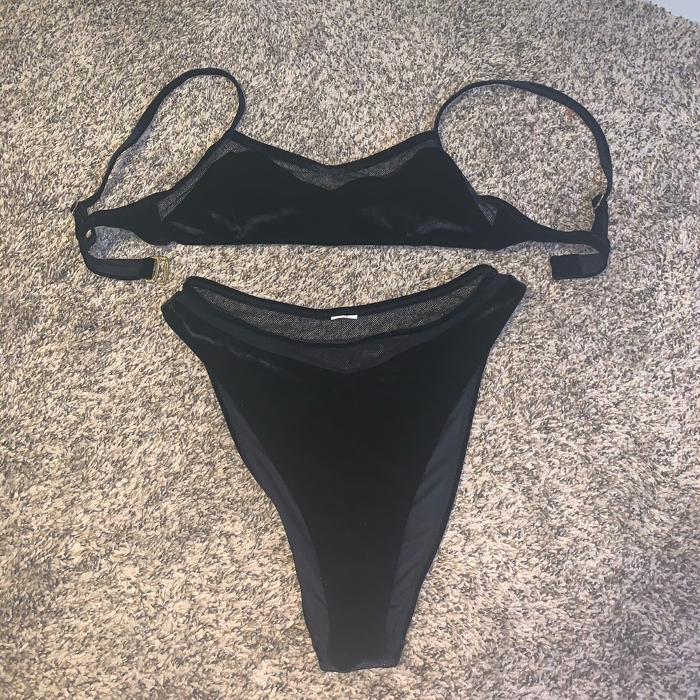 Forever21 Black Velvet Mesh Bikini Set